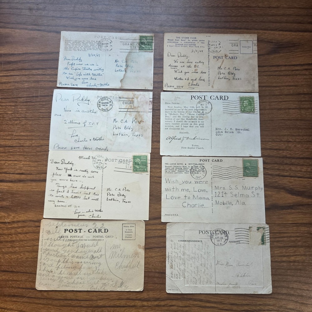 Vintage Post Card Lot 8pc 1917-1949 Stork Club Hotel St Regis Houston Mobile NY